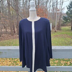 Vintage Navy Blue wool sweater/knit tunic with vertical white stripe Large